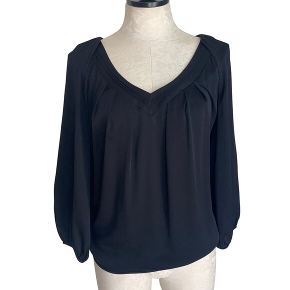 Diane Von Furstenburg Womens Top Size 4 Black V Neck Long Sleeve Casual - Picture 10 of 16